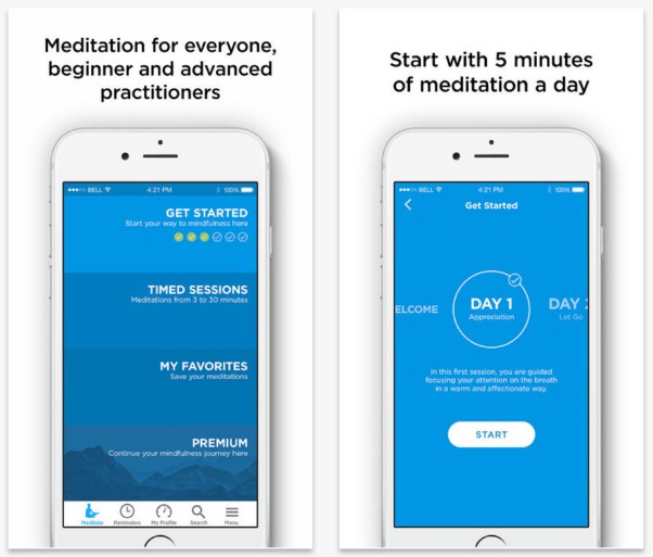 the mindfulness app screenshot | The Best Meditation Apps to Stress Less This Year https://positiveroutines.com/best-meditation-apps-new-year/