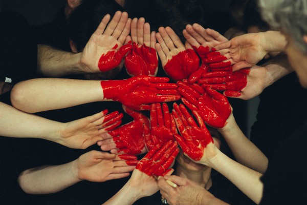 hands together painted red to make heart | Mindfulness for Anxiety Works. Here Are 2 Ways to Try it. https://positiveroutines.com/mindfulness-for-anxiety/ 