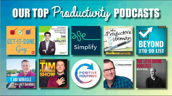 productivity podcast feature image | 72 Resources to Overcome Procrastination and Improve Productivity https://positiveroutines.com/overcome-procrastination-resources/ 
