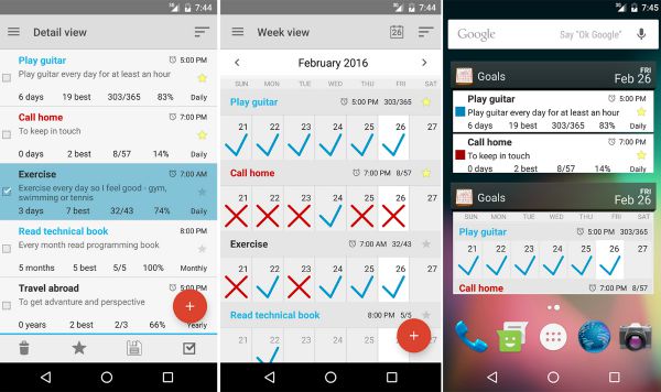 8 habit apps GoalTracker screenshots | The 11 Best Habit Apps for Android to Make Change Last https://positiveroutines.com/habit-apps-android/