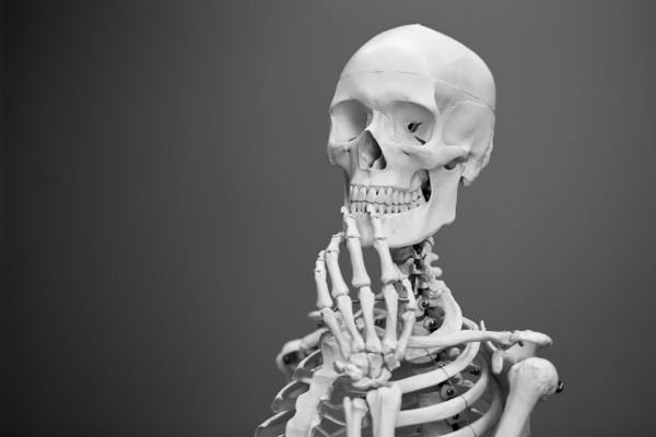 grayscale of skeleton thinking | 11 Clever Halloween Costumes for the Productivity Obsessed  https://positiveroutines.com/clever-halloween-costumes/