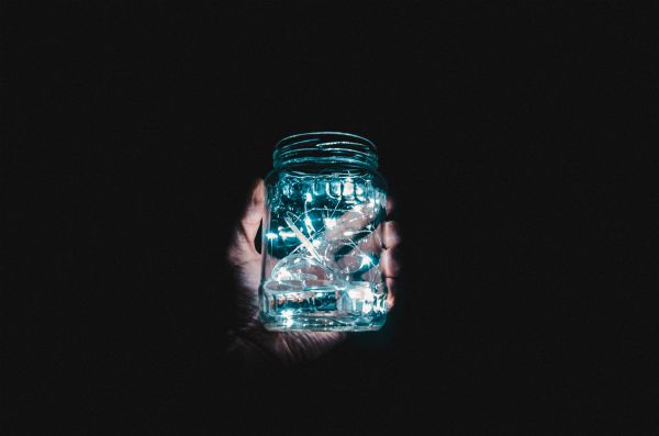 mason jar with string lights in it | 5 Simple Steps to Feeling Grateful Right Now https://positiveroutines.com/feeling-grateful/