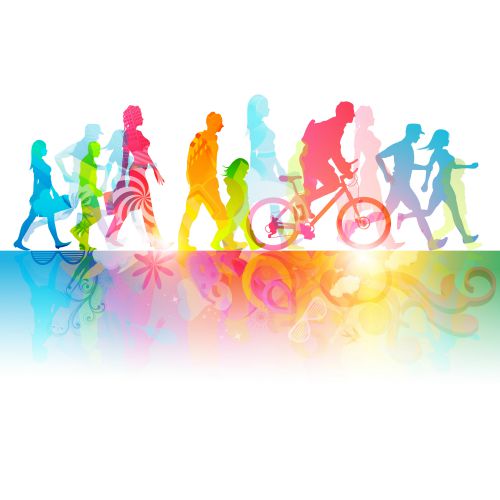 rainbow graphic of people moving | 67 Healthy Mind and Body Tips to Last You All Winter https://positiveroutines.com/healthy-mind-and-body-tips/
