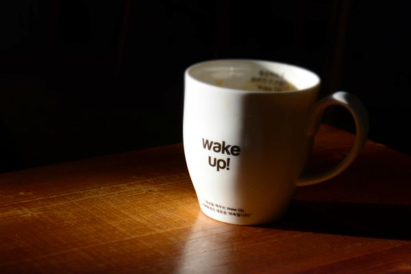 mug that says wake up | Make These 5 Tiny Tweaks to Have A Great Morning https://positiveroutines.com/great-morning-tips/