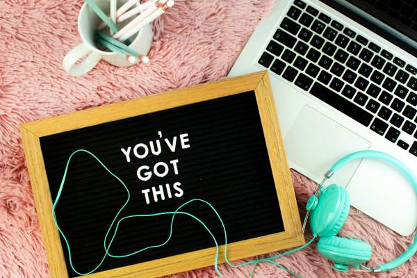  board beside headphones and laptop says you've got this | How to Stop Feeling Guilty For Not Getting "Enough" Work Done https://positiveroutines.com/stop-feeling-guilty/